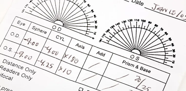 A closeup of a prescription for eyeglasses
