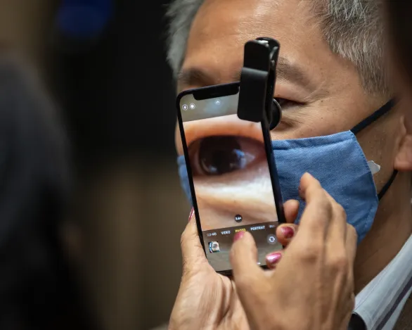 An ophthalmologist tests a telehealth technology