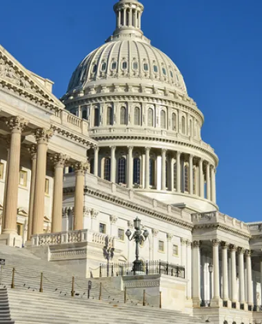 An exterior shot of the United States Capitol building
