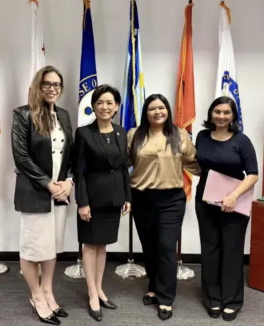 Ophthalmologists Anjali Tapadia, MD, and Vivienne S. Hau, MD, PhD, meet with Rep. Young Kim