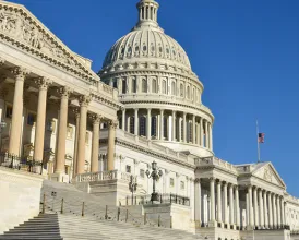 An exterior shot of the United States Capitol building