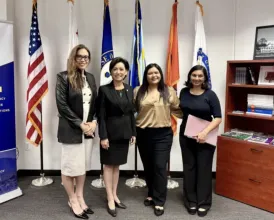 Ophthalmologists Anjali Tapadia, MD, and Vivienne S. Hau, MD, PhD, meet with Rep. Young Kim