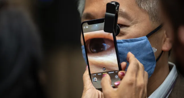 An ophthalmologist tests a telehealth technology